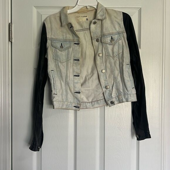 Rag & Bone - Size Small - Jean Jacket with Black Leather Sleeves - Picture 1 of 5